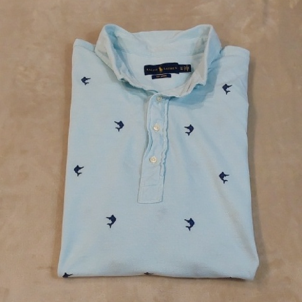 Ralph Lauren Knit Oxford Men's Button Down Fish Pattern Polo Shirt Size XLT